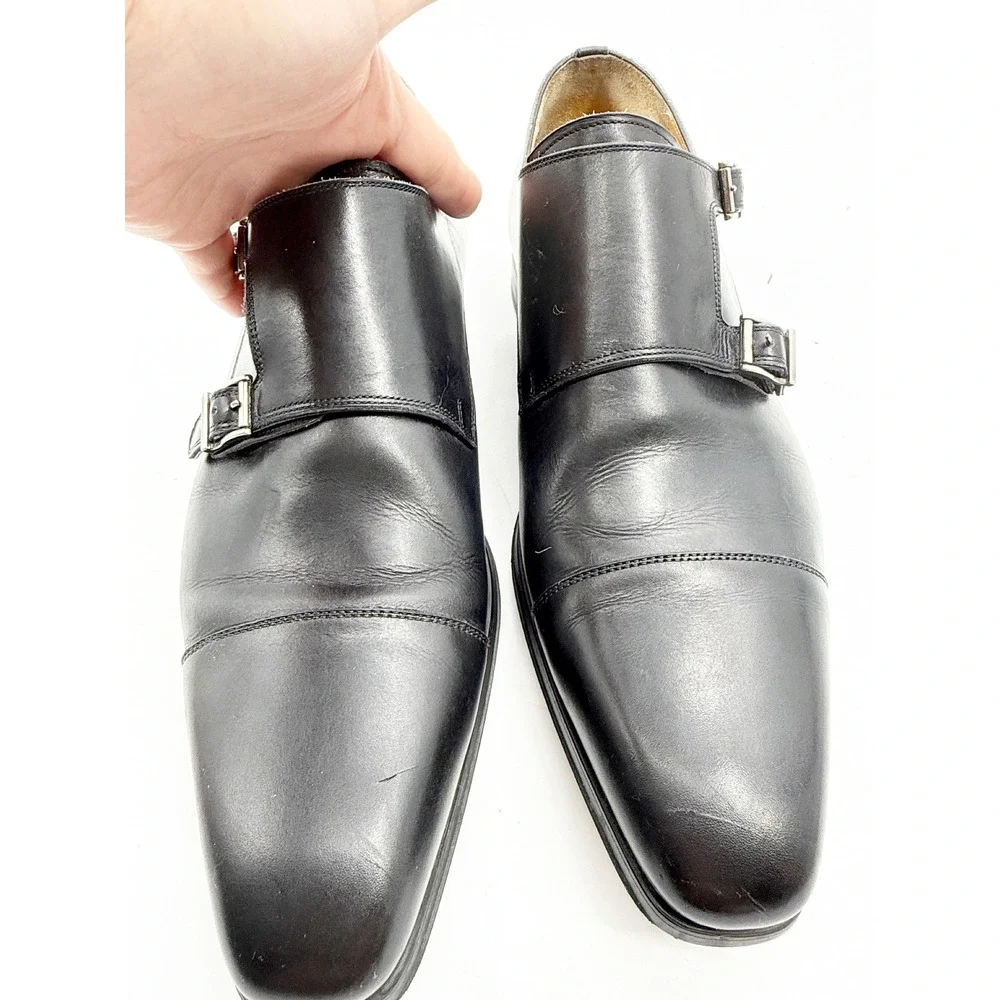 Magnanni for Neiman Marcus Mens Black Leather Double Monk Strap Shoes 10 M